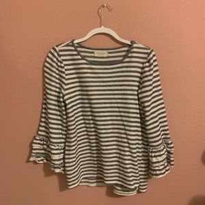 3/4 Ruffle Sleeve Striped Top